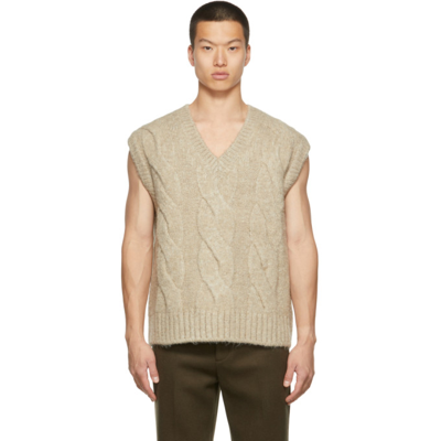 We11 Done Brushed Cable Knit Vest In Beige