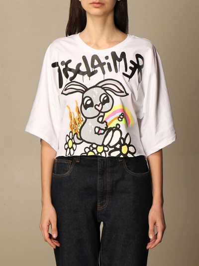Disclaimer Dislaimer Cropped Cotton Jumper With Print In White