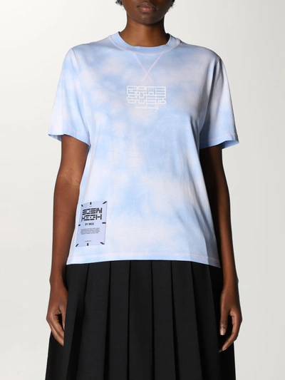 Mcq By Alexander Mcqueen Eden High By Mcq Cotton Tshirt With Logo And Tie Dye Print In Gnawed Blue