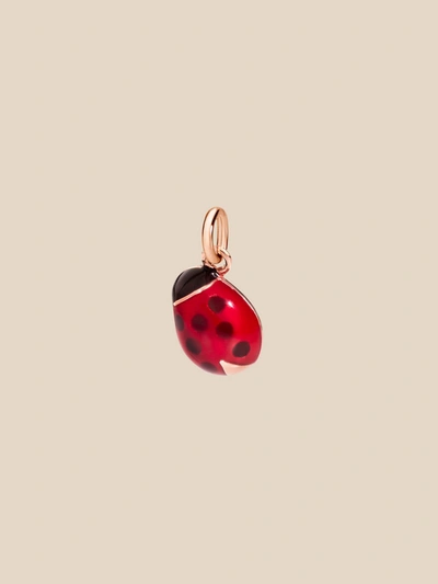 Dodo Mini Ladybug  Charm In 9 Kt Rose Gold And Enamel In Red