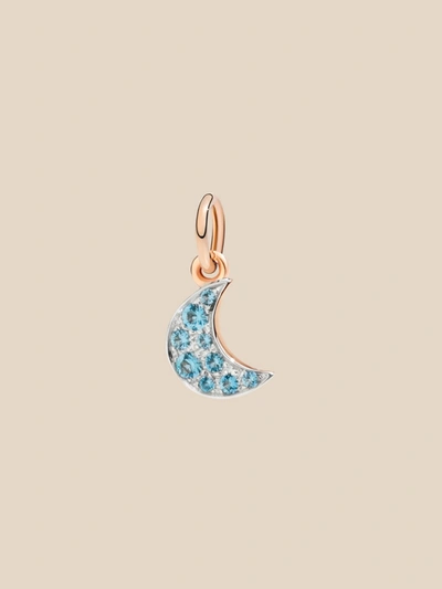 Dodo Moon Charm In 9 Kt Rose Gold And Blue Topaz In Gnawed Blue