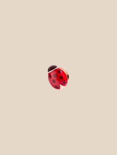 Dodo Ladybug Earring In 9 Kt Rose Gold And Colored Enamel In Red