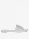 Giuseppe Zanotti Adelia Flat Swarovski Crystal Suede Sandals In White