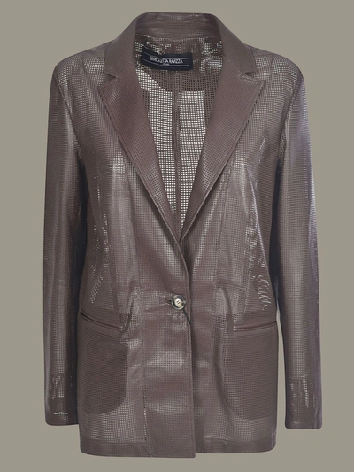 Simonetta Ravizza Single Breasted Openwork Leather Jacket In Brown