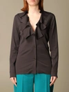 Bottega Veneta Shirt In Stretch Viscose With Rouches In Brown