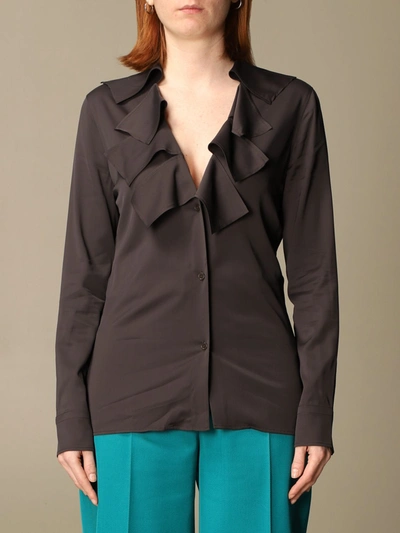 Bottega Veneta Shirt In Stretch Viscose With Rouches In Brown
