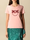 PINKO COTTON TSHIRT WITH RHINESTONE LOVE BIRDS LOGO,332379080