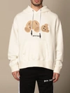 Palm Angels Hooded Sweatshirt In Cotton With Bear Print In White