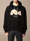 Palm Angels Hooded Sweatshirt In Cotton With Bear Print In Black