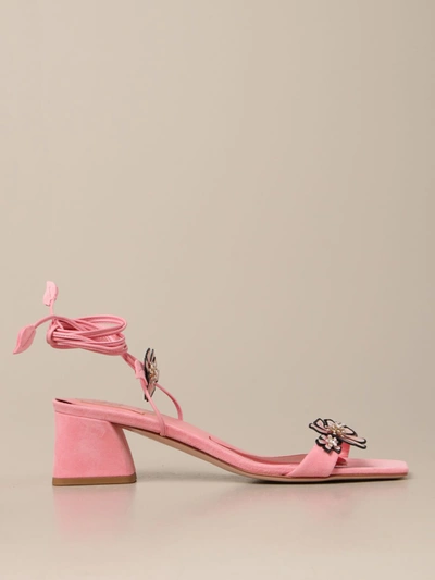 Roger Vivier Vivier Blossom Suede Sandal In Pink