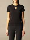 Elisabetta Franchi Cotton Tshirt With Metallic Logo In Black