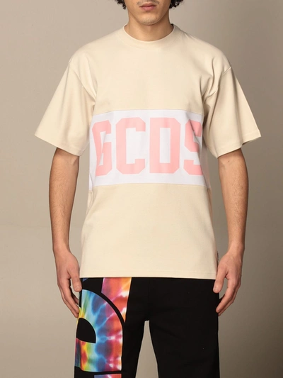 Gcds Cotton Tshirt With Band And Logo In White 1