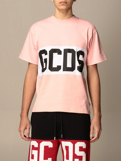 Gcds Cotton Tshirt With Band And Logo In Pink