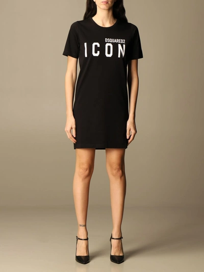 Dsquared2 T-shirt Dress With Icon Logo In Black