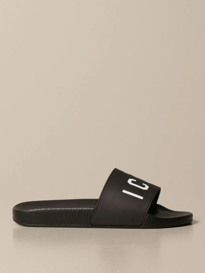 Dsquared2 Rubber Sandal With Icon Print In Black