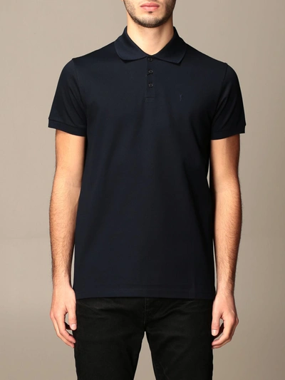 Saint Laurent Basic Polo Shirt In Piqué Cotton In Navy