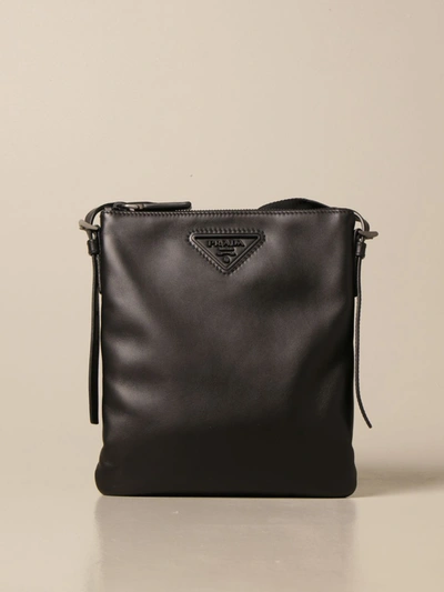 Prada Leather Bag With Triangular Logo In Black