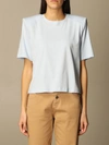 Federica Tosi Basic Tshirt With Padded Shoulder Straps In Gnawed Blue