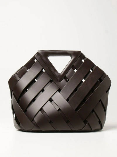 Bottega Veneta Leather Intrecciato Top Handle Bag In Dark Brown