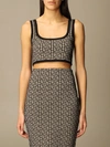 Balmain Monogram Jacquard Wool Blend Crop Top In Black