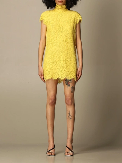 Dsquared2 High-neck Floral-lace Mini Dress In Yellow