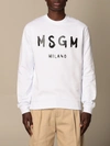 Msgm Cream Cotton Crewneck Sweatshirt With Brush Logo Print In White