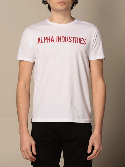 Alpha Industries Slogan Print Cotton T-shirt In White