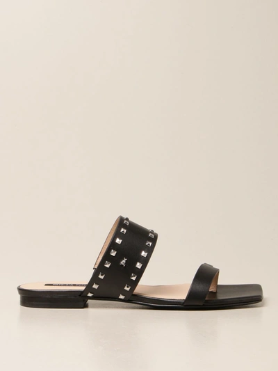 Patrizia Pepe Flat Mule In Leather With Studs In Black
