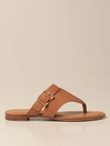Tod's Flat Sandals In Leather With Metal Buckle In Brick Red