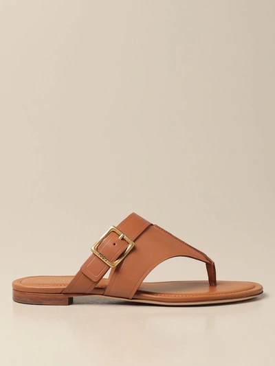 Tod's Flat Sandals In Leather With Metal Buckle In Brick Red