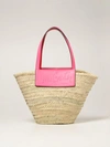 Christian Louboutin Large Loubishore Straw & Leather Tote In Pink