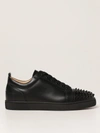 Christian Louboutin Louis Junior Spikes Cap-toe Leather Sneakers In Black