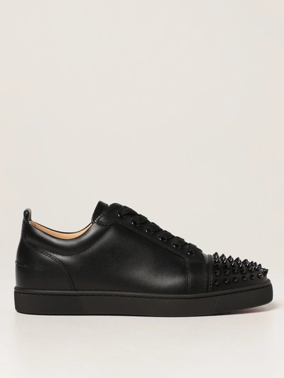 Christian Louboutin Louis Junior Spikes Cap-toe Leather Sneakers In Black