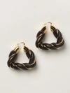 Bottega Veneta Earrings With Circles In Woven Leather In Dark
