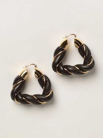 Bottega Veneta Earrings With Circles In Woven Leather In Dark