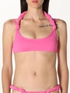 Attico Matte Twisted Halter Neck Bikini Top In Pink