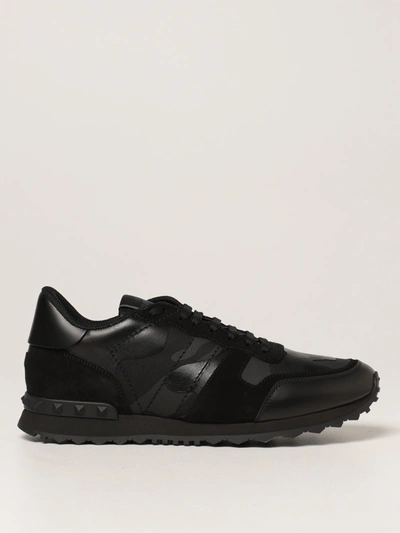 Valentino Garavani Rock Runner Leather & Canvas Sneakers In Black