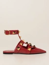 Valentino Roman Stud Ballerina In Leather With Maxi Studs In Red