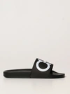 Ferragamo Gancini-print Open-toe Slides In Black