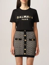Balmain Cotton T-shirt With Gold Colored Logo Print In Black