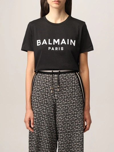 Balmain Cotton Tshirt With Logo In Black