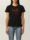 Pinko Cotton T-shirt With Love Birds Embroidery In Black 1