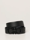 Ferragamo Salvatore  Man's Bicolor Leather Belt With Logo Buckle In Black