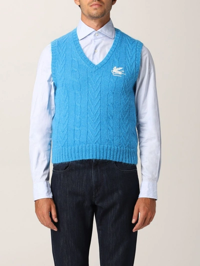 Etro Waistcoat With Pegasus Logo In Gnawed Blue