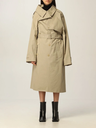 Balenciaga Asymmetric Trench Coat In Gabardine In Beige