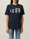Dsquared2 Cotton Tshirt With Icon Logo In Navy