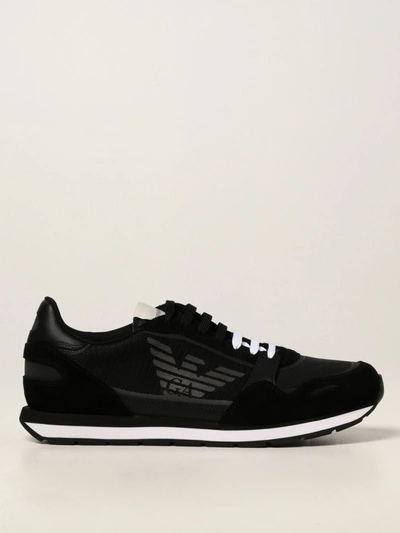 Emporio Armani Sneakers In Suede In Black