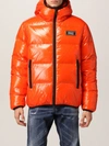 Dsquared2 Logo Tag Shiny Nylon Down Jacket In Orange