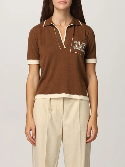 Max Mara Ricordo Polo Shirt In Silk And Cashmere In Leather