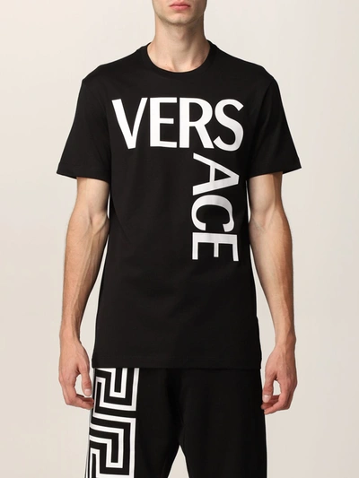 Versace Tshirt In Organic Cotton With Logo In Black